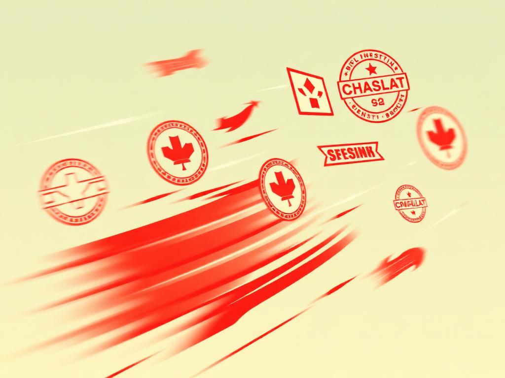 Motion-blurred logo stamps and brand marks in flight